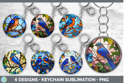 Stained Glass Eastern Bluebird Bird Keychain | Sublimation Keyring Des