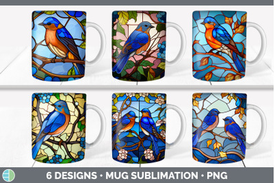 Stained Glass Eastern Bluebird Bird Mug Wrap | Sublimation Coffee Cup