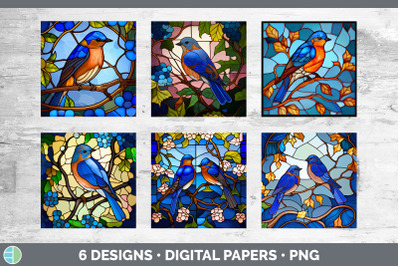 Stained Glass Eastern Bluebird Bird Paper Backgrounds | Digital Scrapb