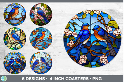 Stained Glass Eastern Bluebird Bird Round Coaster | Sublimation Coaste