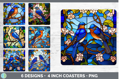 Stained Glass Eastern Bluebird Bird Square Coaster | Sublimation Coast