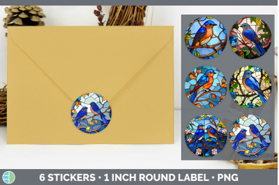 Stained Glass Eastern Bluebird Bird Stickers | Round Labels Designs Bu