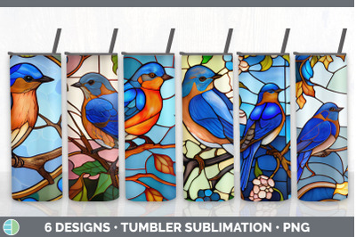 Stained Glass Eastern Bluebird Bird Tumbler | Sublimation 20 oz Skinny