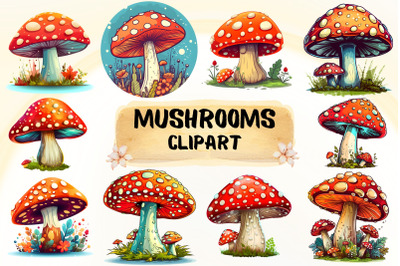 Vintage Mushrooms Clipart