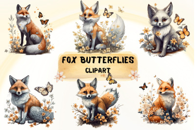 Fox Butterflies Flowers Clipart