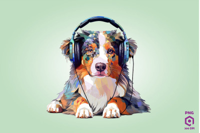 Australian Shepherd Wearing Headphones