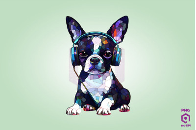 Boston Terrier Wearing Headphones