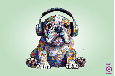 Bulldog Wearing Headphones