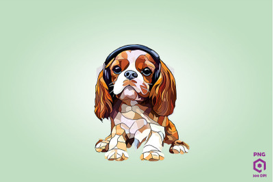 King Charles Spaniel Wearing Headphones