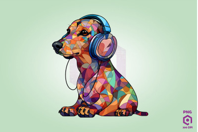 Dachshund Wearing Headphones