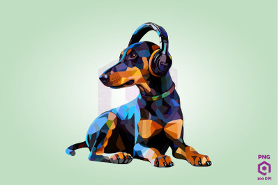 Doberman Pinscher Wearing Headphones