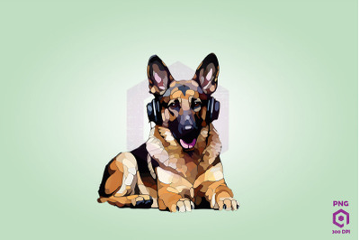 German Shepherd Wearing Headphones