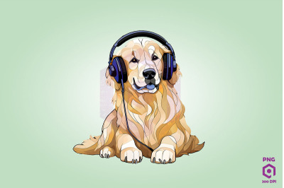 Golden Retriever Wearing Headphones