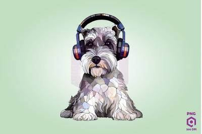 Miniature Schnauzer Wearing Headphones