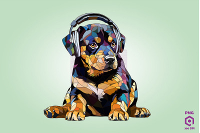 Rottweiler Wearing Headphones