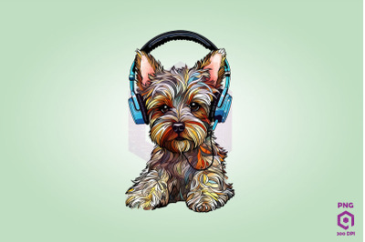 Yorkshire Terrier Wearing Headphones