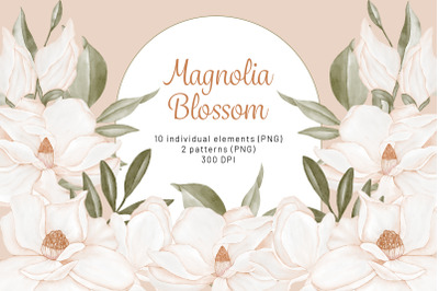 Magnolia Watercolor Clipart Flowers Pattern