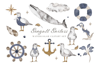 Seagull Watercolor Nursery Clipart Set