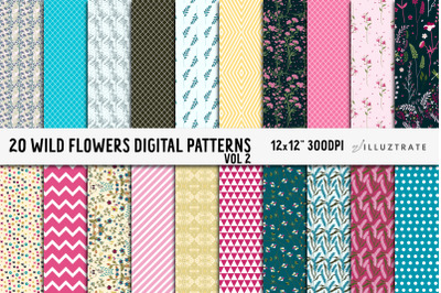 Wild Flowers Digital Paper | Spring Seamless Patterns