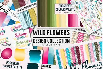 Wild Flowers Design Collection | Clipart &amp; Digital Paper