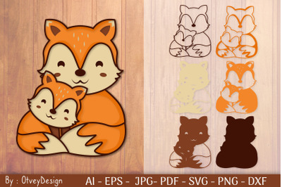 Mother And Baby Fox Layered Papercut SVG