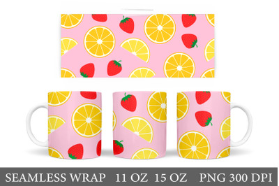 Lemon Mug Wrap. Strawberry Mug Sublimation. Fruits Mug Wrap