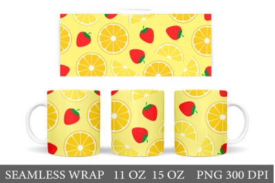 Fruits Mug Wrap. Lemon Mug Wrap. Strawberry Mug Sublimation