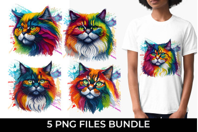 Rainbow Persian cat Watercolor Bundle