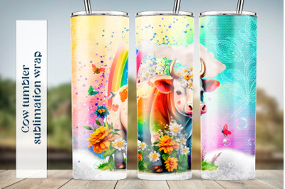 Cow tumbler sublimation png Rainbow tumbler wrap design