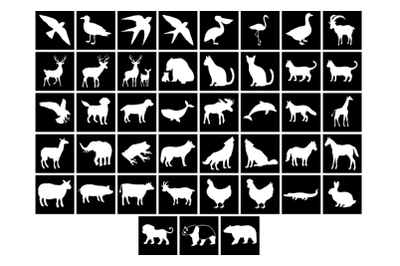 43 Animals Stencil, Animals Bundles Digital Stencil Templates.