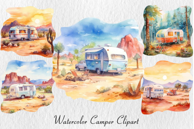 Watercolor camper clipart
