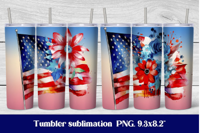 American flag flower tumbler | Patriotic tumbler wrap