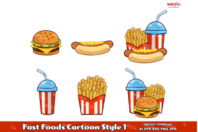 Fast Foods Cartoon Style 1