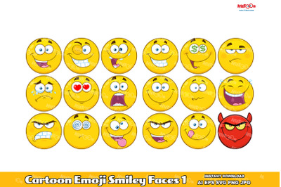 Cartoon Emoji Smiley Faces 1