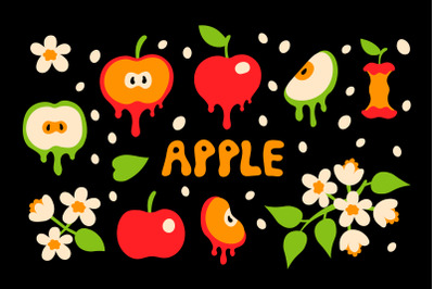 Retro Summer Apple Elements Clipart