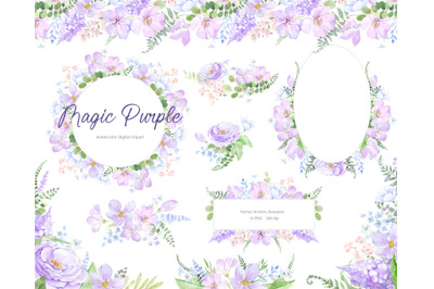 Watercolor Violet Floral Clipart, Purple Spring Floral Bouquets, Purpl
