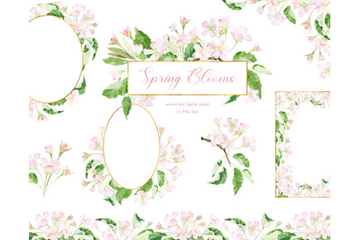 Watercolor spring floral clipart. Cherry Blossoms Floral Wreaths