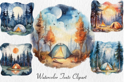 Watercolor camping clipart