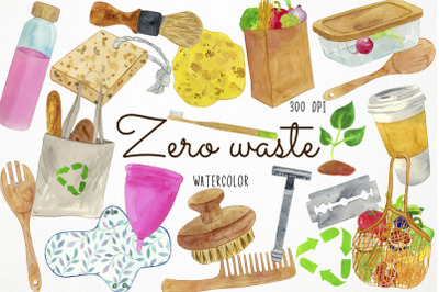 Watercolor Zero Waste Clipart, Eco Friendly Clipart, Recycle Clipart