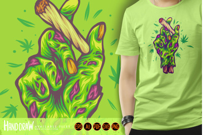 Monster hand holding marijuana blunt creepy illustrations