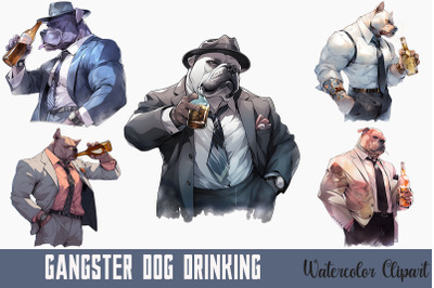 Gangster Father Dog Drinking Watercolor Bundle