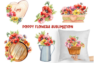 Poppy Flowers Sublimation Design, PNG file