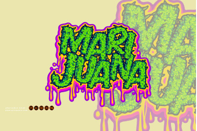 Marijuana lettering word with melted buds texture illustrations