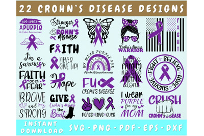 Crohn&amp;&23;039;s Disease Awareness SVG Bundle&2C; 22 Designs&2C; Crohn&amp;&23;039;s Disease PNG