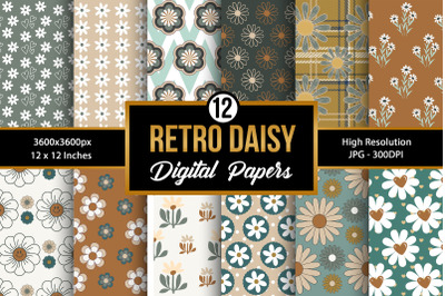 Retro Daisy Flowers Digital Paper Patterns