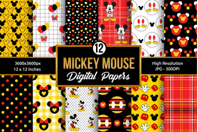 Cute Mickey Mouse Pattern Digital Papers