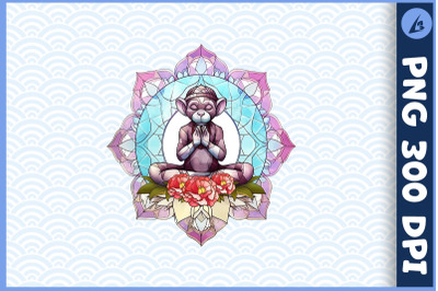 Floral Monkey Yoga Pose Stained Glass