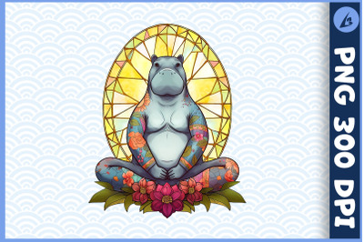 Floral Hippo Yoga Pose Stained Glass