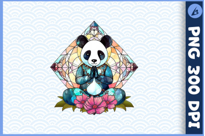 Floral Panda Yoga Pose Stained Glass