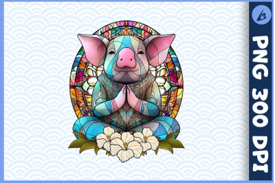 Floral Pig Yoga Pose Stained Glass